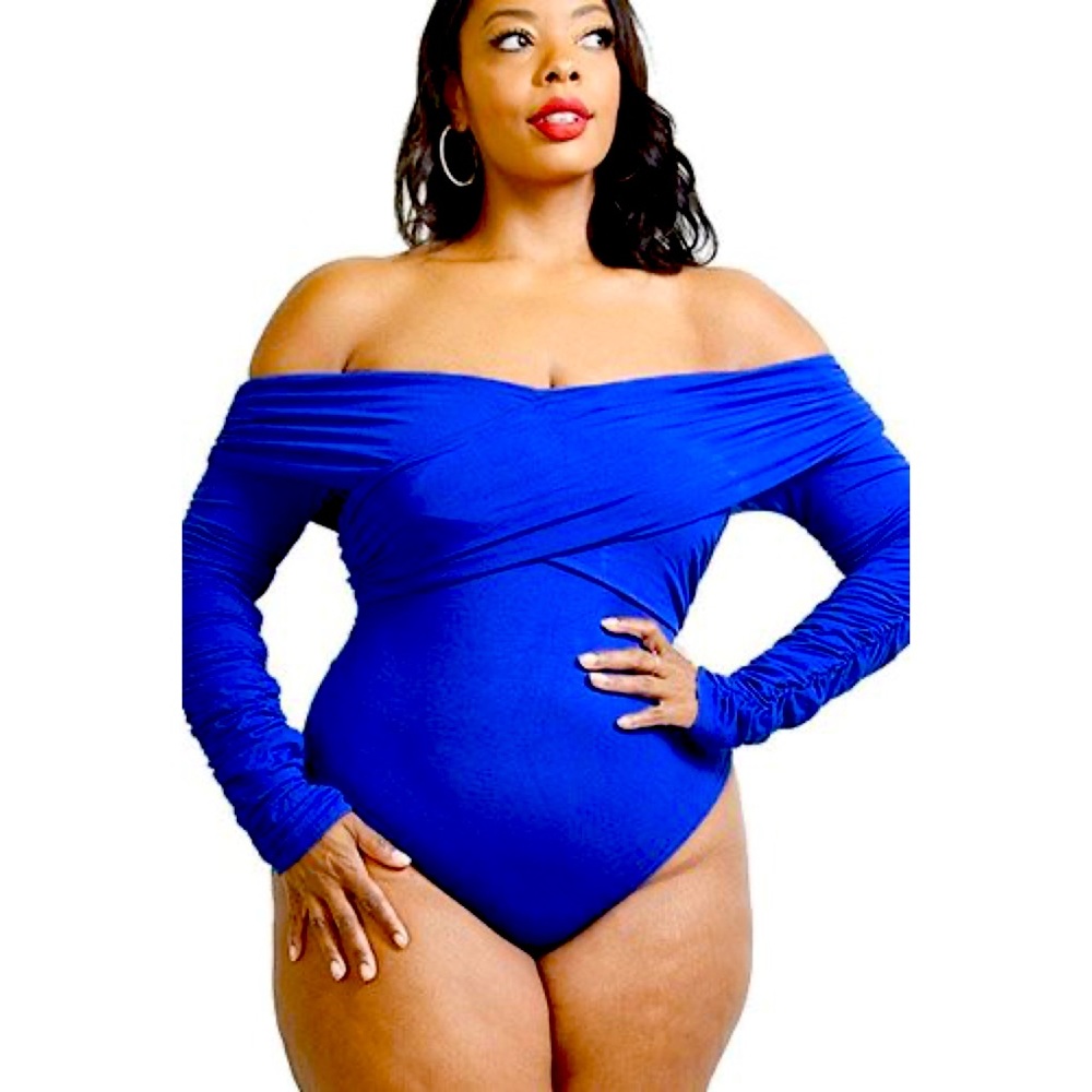 Royal Blue Plus Size Wrap Bodysuit